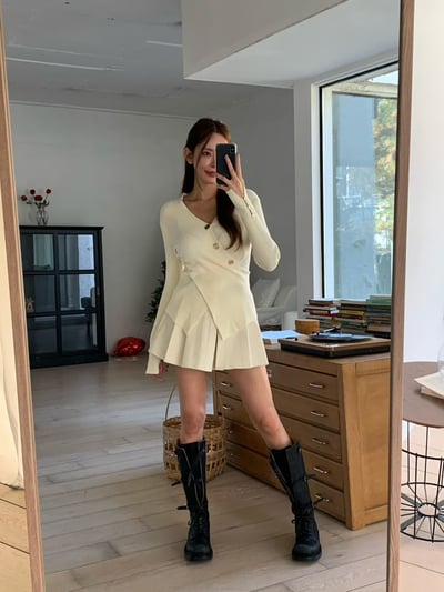 磨毛拼接百褶短褲裙（附扣環皮帶)5