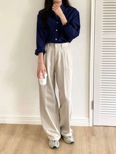 前打褶落地薄款寬褲3