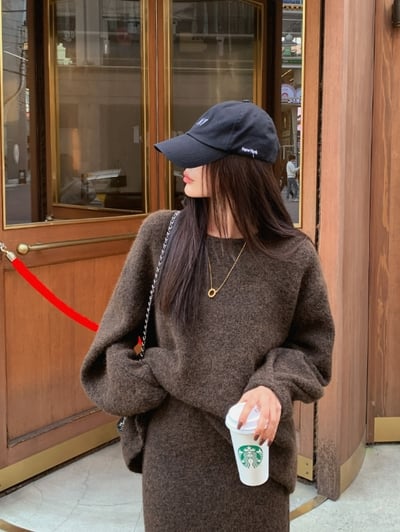 兩面穿排釦針織外套＋鬆緊長裙SET5