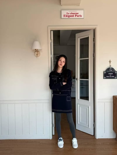 車線銀扣針織上衣+短裙SET7