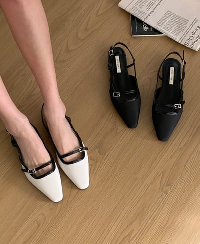 方頭撞色一字扣帶低跟鞋（２cm）1