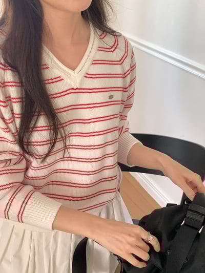 (客訂勿下單）V領休閒條文圓牌logo針織衫6