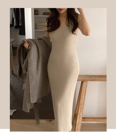 短板針織衫+坑紋針織背心長洋6