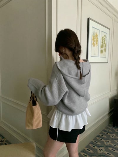 抽繩連帽短版針織外套6