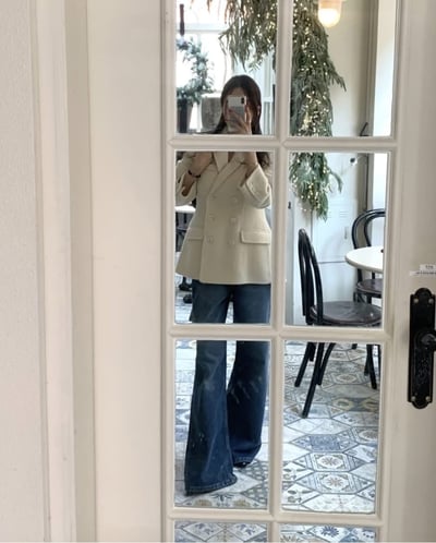 內抓絨深藍微寬牛仔褲10