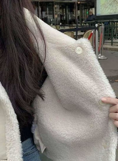 毛毛款翻領排釦雙面穿外套8