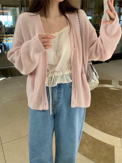 柔軟薄針織雙口袋針織外套7