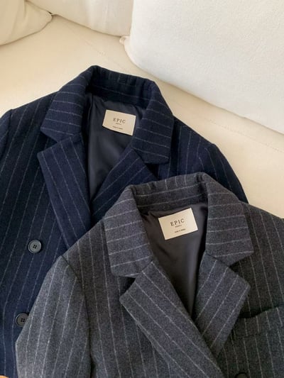 刀領直紋羊毛50％西裝外套10