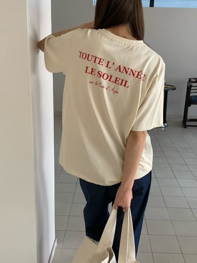 後印字簡約微寬鬆短袖Ｔ4