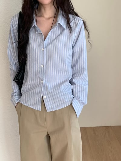 可側釦直紋短版襯衫4