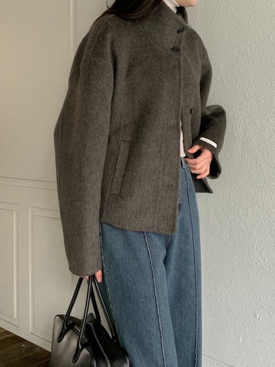 可高領簡約西裝版型手工羊毛外套（羊毛80%)4