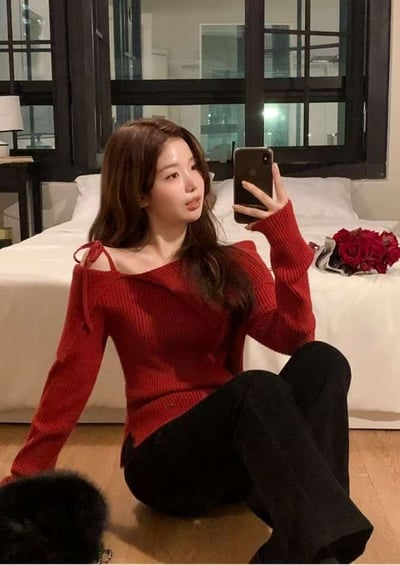 單肩綁結翻領金釦開衩針織衣15