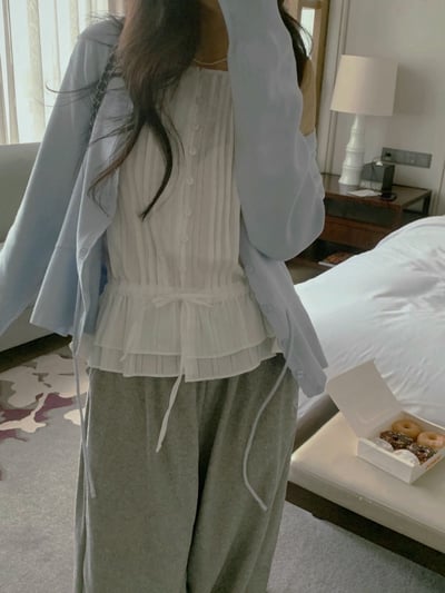 方領打褶鬆緊縮腰棉麻背心3