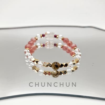 【小兔毛貔貅+綠碧髮晶水晶手鍊】兔毛貔貅/綠碧髮晶/草莓晶/白水晶/紅石榴石4