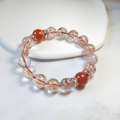 【九運離火 紅火五行開運手鍊】 南紅瑪瑙 / 紅銅髮晶 / 黑金超七1