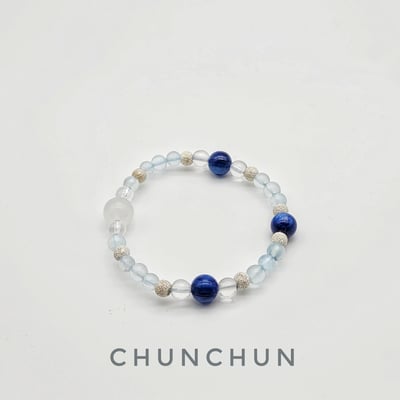 【海洋愛戀告白系列】海水藍寶 月光石 拉長石 藍晶石 純銀手鍊3