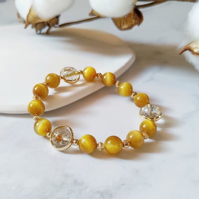 【勇氣之心 招財療癒手鍊】黃虎眼 / 黑金超七 / 14K鍍金1