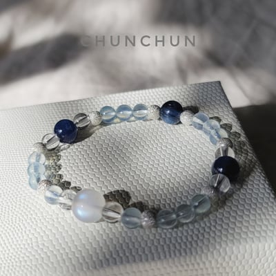 【海洋愛戀告白系列】海水藍寶 月光石 拉長石 藍晶石 純銀手鍊5