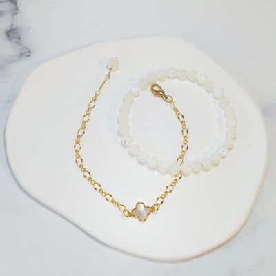 【幸運相伴手鍊 雙鍊設計】經典四葉幸運草珍珠母貝2