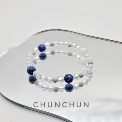 【海洋愛戀告白系列】海水藍寶 月光石 拉長石 藍晶石 純銀手鍊6
