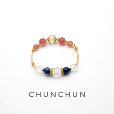 【金色系草莓晶甜美開運手鍊】 草莓晶 藍晶石 冰爆水晶 紫水晶 雙鏈款3