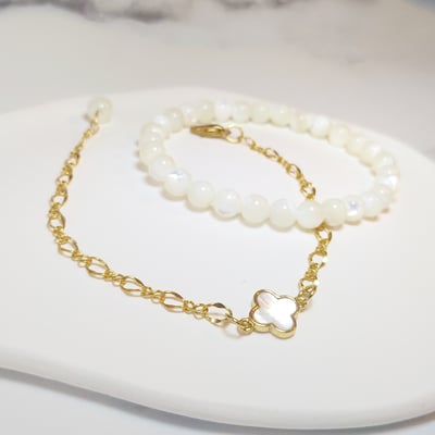 【幸運相伴手鍊 雙鍊設計】經典四葉幸運草珍珠母貝1