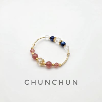 【金色系草莓晶甜美開運手鍊】 草莓晶 藍晶石 冰爆水晶 紫水晶 雙鏈款4