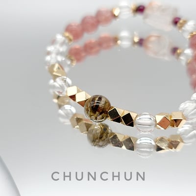 【小兔毛貔貅+綠碧髮晶水晶手鍊】兔毛貔貅/綠碧髮晶/草莓晶/白水晶/紅石榴石2