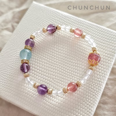 【許願愛戀系列-渡假海洋手鏈】 海水藍寶 紫幽靈 草莓晶 白玉髓2