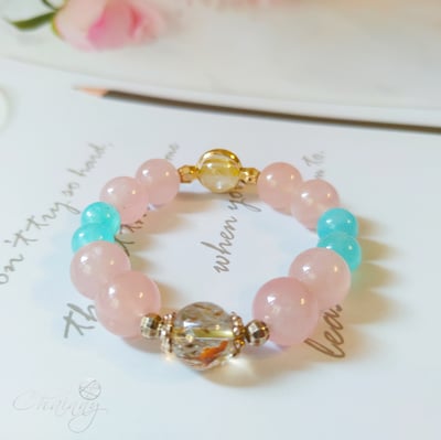 【粉紅幸運之鍊-歲月靜好貴人相助】粉水晶 / 天河石 / 超級七 / 鈦晶2