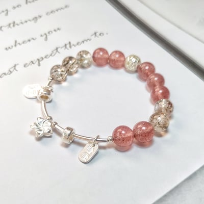 【冰花草莓手鍊 超強桃花吸引機】 草莓晶 / 黑金超七  帶來香甜的戀愛1