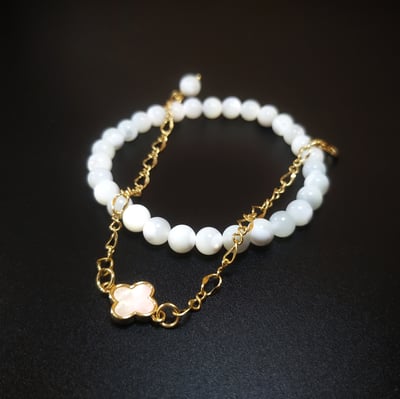 【幸運相伴手鍊 雙鍊設計】經典四葉幸運草珍珠母貝3