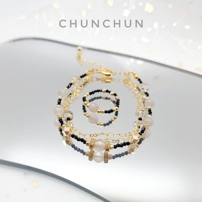 【黑色尖晶石金色招財手鍊戒指組合】白髮晶 / 黑尖晶石 / 鈦金黃水晶 招財手鍊1