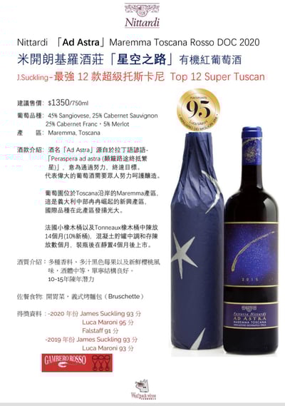 ADASTRA / NECTAR DEI MAREMMA TOSCANA ROSSODOC 米開朗基羅酒莊 星空之路 / 上帝之蜜 紅葡萄酒2