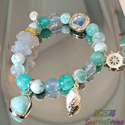 【海洋世界-水行手串】 藍色系螢石主題搭配/海紋石/天河石/海藍寶/S925純銀配件，水帶財又能招來好人緣，隨時能讓你的人際與事業都不落空！1