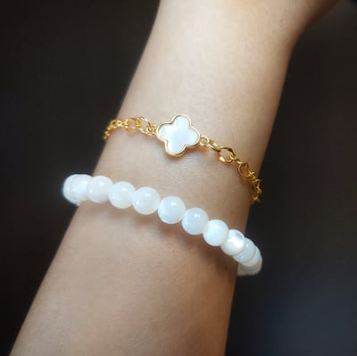 【幸運相伴手鍊 雙鍊設計】經典四葉幸運草珍珠母貝5