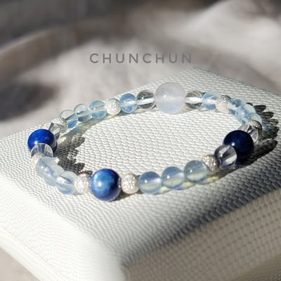 【海洋愛戀告白系列】海水藍寶 月光石 拉長石 藍晶石 純銀手鍊4