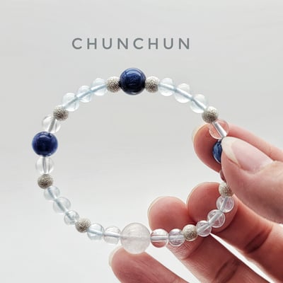 【海洋愛戀告白系列】海水藍寶 月光石 拉長石 藍晶石 純銀手鍊2