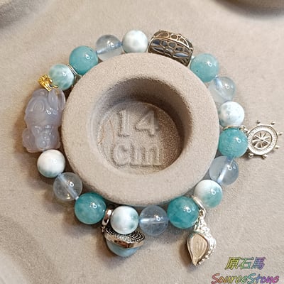 【海洋世界-水行手串】 藍色系螢石主題搭配/海紋石/天河石/海藍寶/S925純銀配件，水帶財又能招來好人緣，隨時能讓你的人際與事業都不落空！2