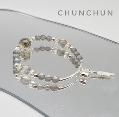 【開運系列~拉長石灰月光~ 低調色澤散發魅力 引財力】 拉長石 灰月光石  黃水晶2