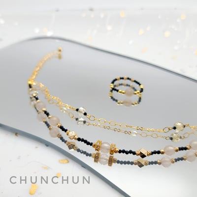 【黑色尖晶石金色招財手鍊戒指組合】白髮晶 / 黑尖晶石 / 鈦金黃水晶 招財手鍊4