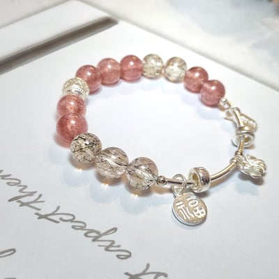 【冰花草莓手鍊 超強桃花吸引機】 草莓晶 / 黑金超七  帶來香甜的戀愛2