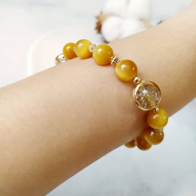 【勇氣之心 招財療癒手鍊】黃虎眼 / 黑金超七 / 14K鍍金3