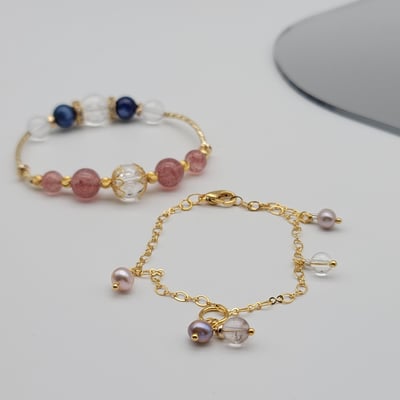 【金色系草莓晶甜美開運手鍊】 草莓晶 藍晶石 冰爆水晶 紫水晶 雙鏈款5