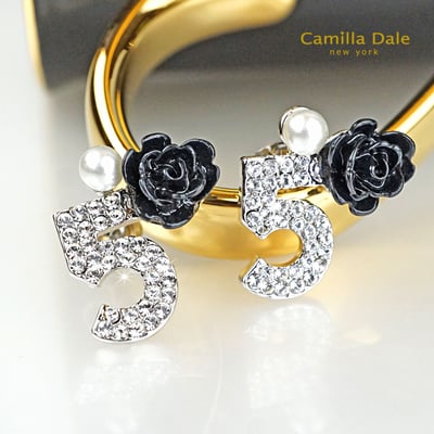 CamillaDale 我愛黑玫瑰花朵水鑽耳環1