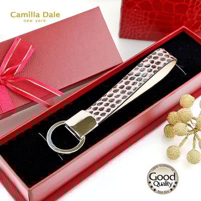 CamillaDale 韓製正蛇皮粉紅自動拉環鑰匙圈1