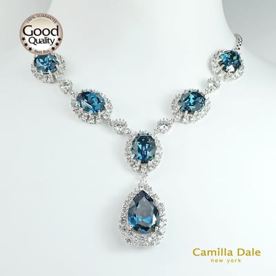 CamillaDale 法式宮廷蒙大拿藍水晶項鍊耳環套組(韓製)2