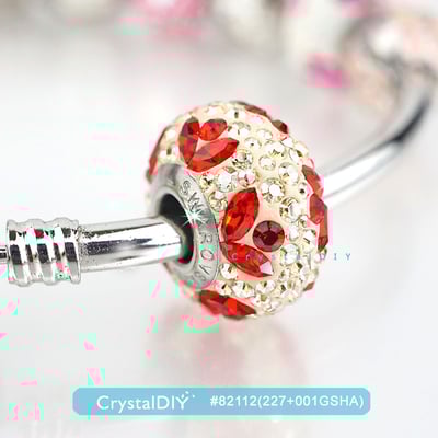 CrystalDIY奧地利SW水晶#82112迷人密鑲串飾不銹鋼材紅花環串飾適用潘朵拉手鍊3