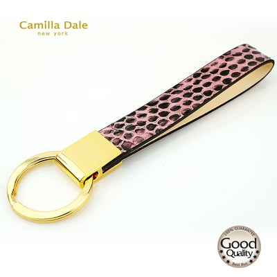 Camilla Dale 韓國正蛇皮粉紅鑰匙圈(亮金)2