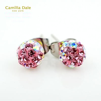 Camilla Dale 6mm繡花球水鑽耳環(白彩粉)1